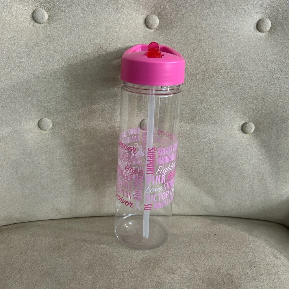 Gray and Pink Inspirational Pillow with Plastic Water Bottle and Socks